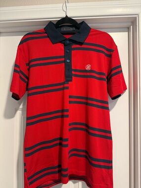 Gfore Red & Navy Striped Polo Shirt
